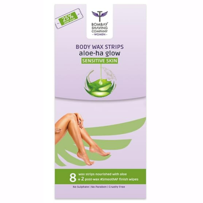 Bombay Shaving Company Women Full Body Wax Strips For Sensitive Skin | 8 Extra-wide Strips + 2 Soothing Wipes
