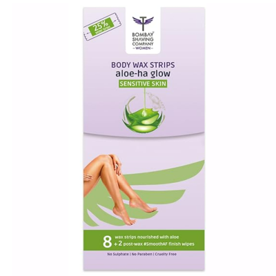 Bombay Shaving Company Women Full Body Wax Strips For Sensitive Skin 8 Extra-wide Strips + 2 Soothing Wipes