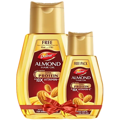 Dabur Almond Hair Oil - With Keratin Protein, Soya Protein & 10X Vitamin E (485ml + 95ml)